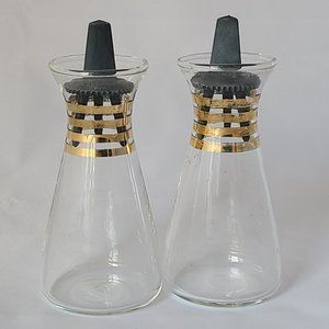Vintage Pyrex Salt and Pepper Shakers with Gold Bands
